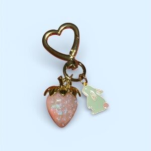 Heart and Strawberry Purse Charm Keychain with Bunny Charm